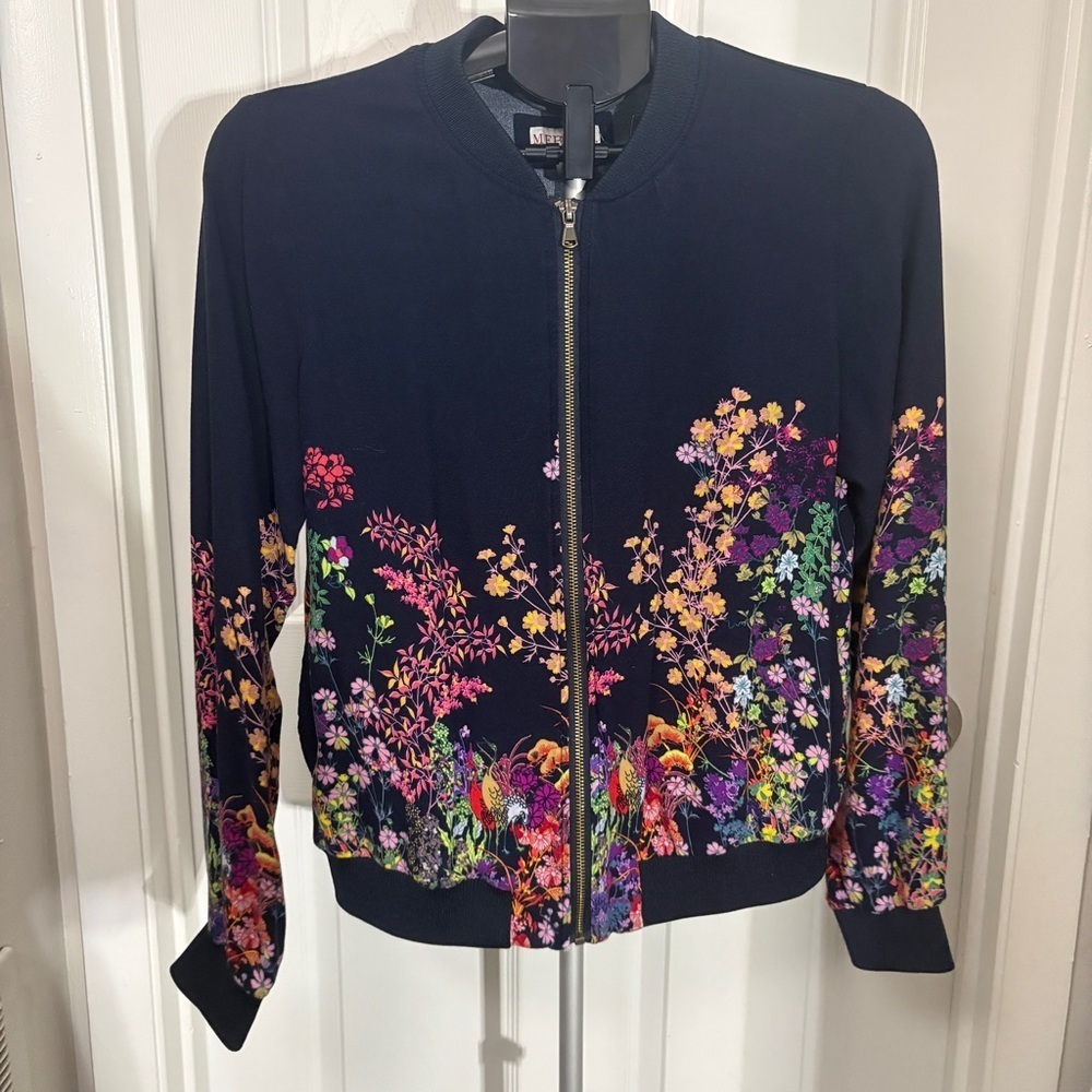 Merona Dark Blue Floral Bomber Jacket